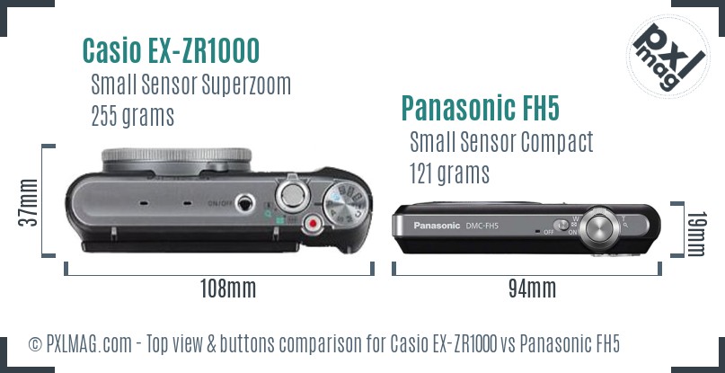 Casio EX-ZR1000 vs Panasonic FH5 top view buttons comparison