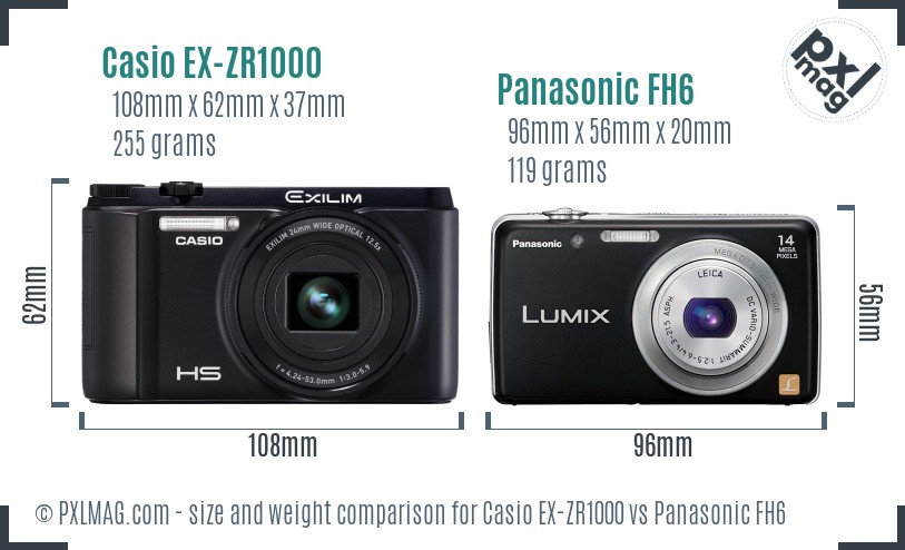 Casio EX-ZR1000 vs Panasonic FH6 size comparison