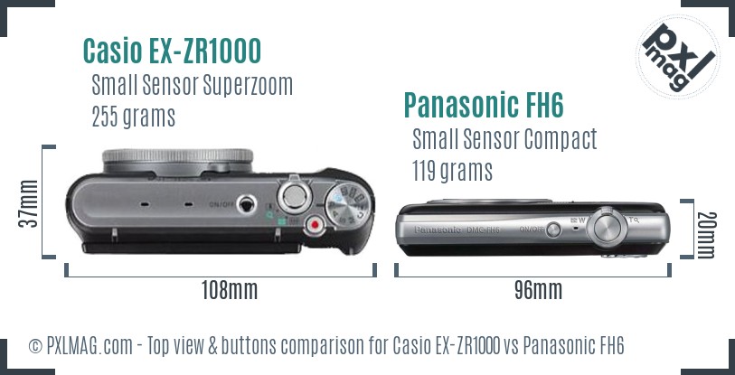 Casio EX-ZR1000 vs Panasonic FH6 top view buttons comparison