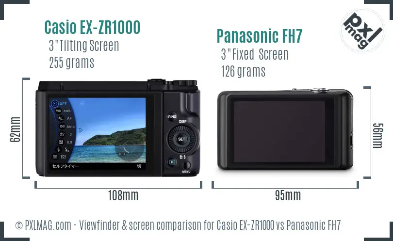 Casio EX-ZR1000 vs Panasonic FH7 Screen and Viewfinder comparison