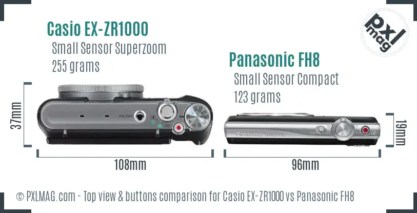 Casio EX-ZR1000 vs Panasonic FH8 top view buttons comparison