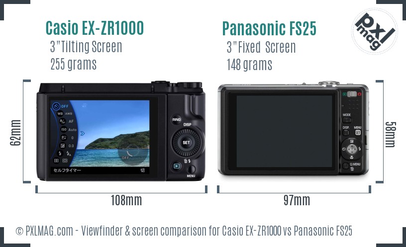 Casio EX-ZR1000 vs Panasonic FS25 Screen and Viewfinder comparison