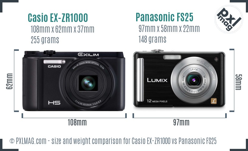 Casio EX-ZR1000 vs Panasonic FS25 size comparison Casio EX-ZR1000 vs Panasonic FS25 size comparison