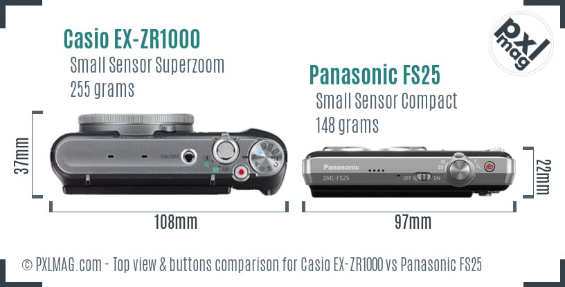 Casio EX-ZR1000 vs Panasonic FS25 top view buttons comparison