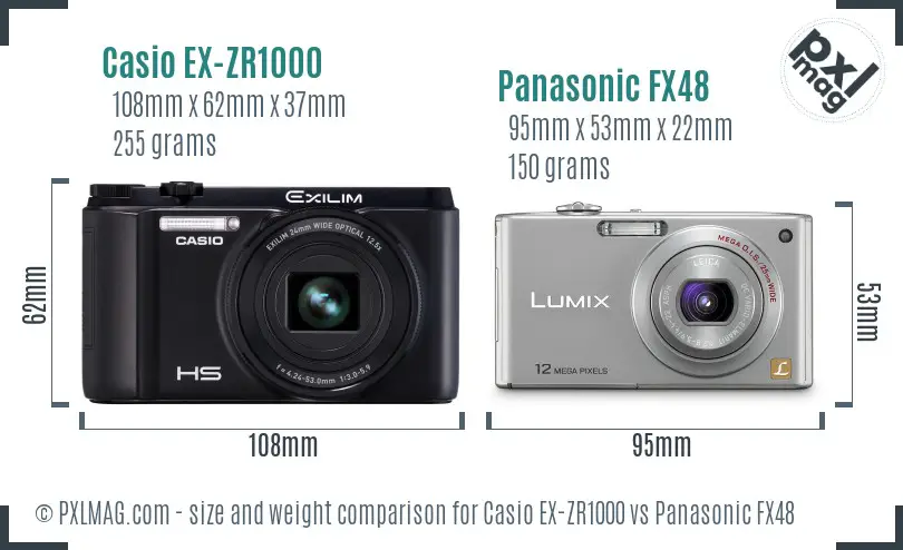 Casio EX-ZR1000 vs Panasonic FX48 size comparison