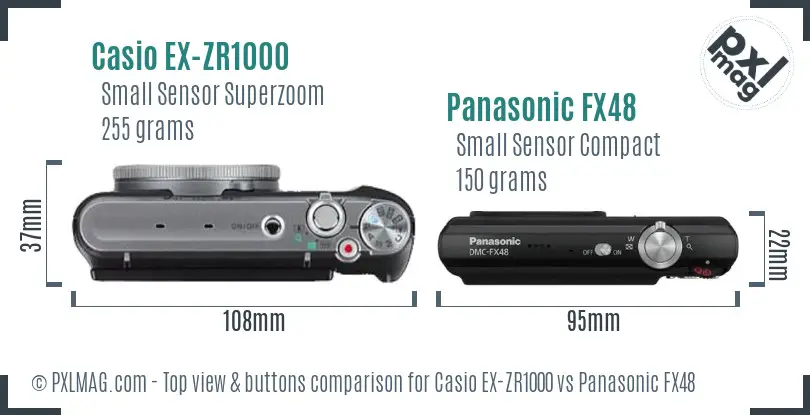 Casio EX-ZR1000 vs Panasonic FX48 top view buttons comparison