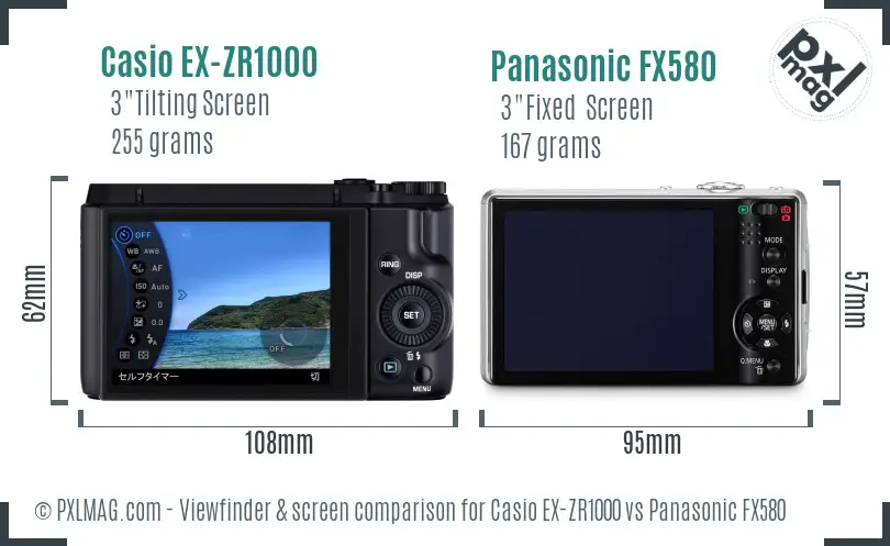 Casio EX-ZR1000 vs Panasonic FX580 Screen and Viewfinder comparison