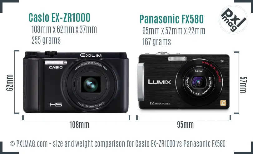 Casio EX-ZR1000 vs Panasonic FX580 size comparison