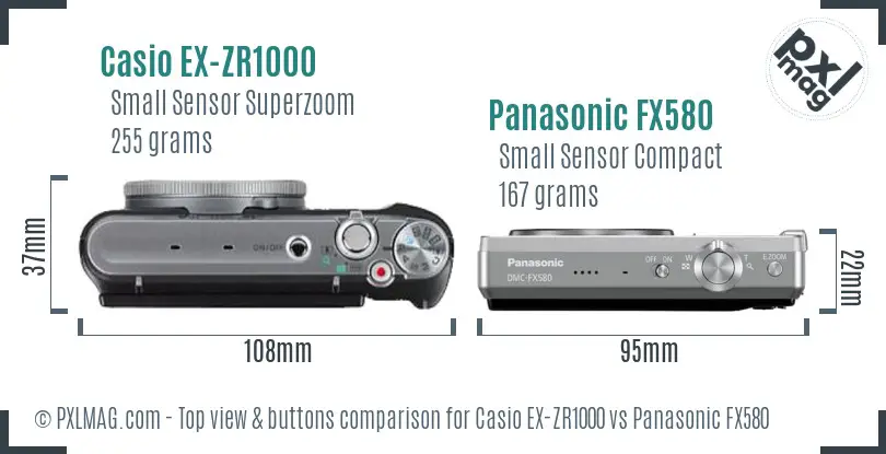 Casio EX-ZR1000 vs Panasonic FX580 top view buttons comparison
