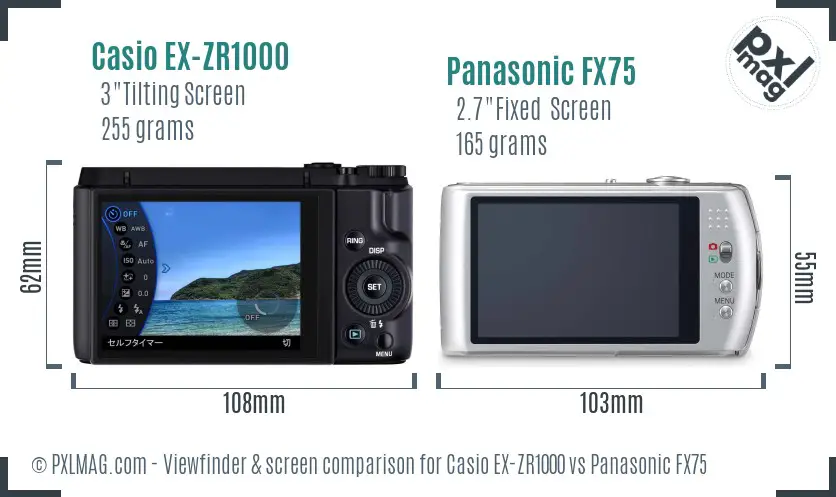 Casio EX-ZR1000 vs Panasonic FX75 Screen and Viewfinder comparison