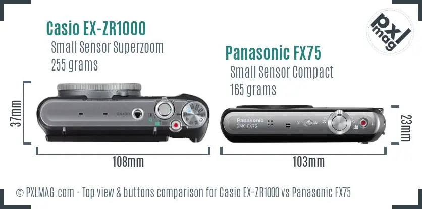 Casio EX-ZR1000 vs Panasonic FX75 top view buttons comparison