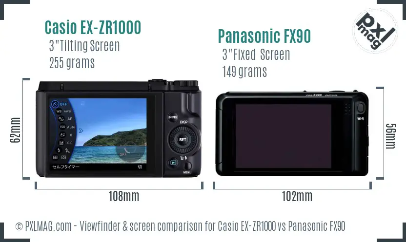 Casio EX-ZR1000 vs Panasonic FX90 Screen and Viewfinder comparison