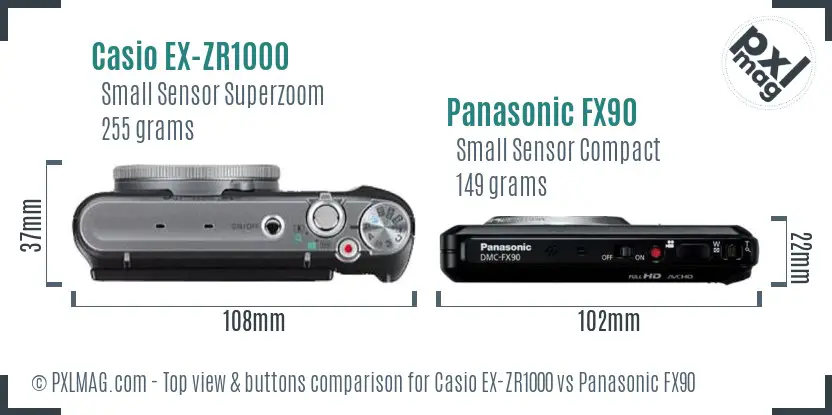 Casio EX-ZR1000 vs Panasonic FX90 top view buttons comparison