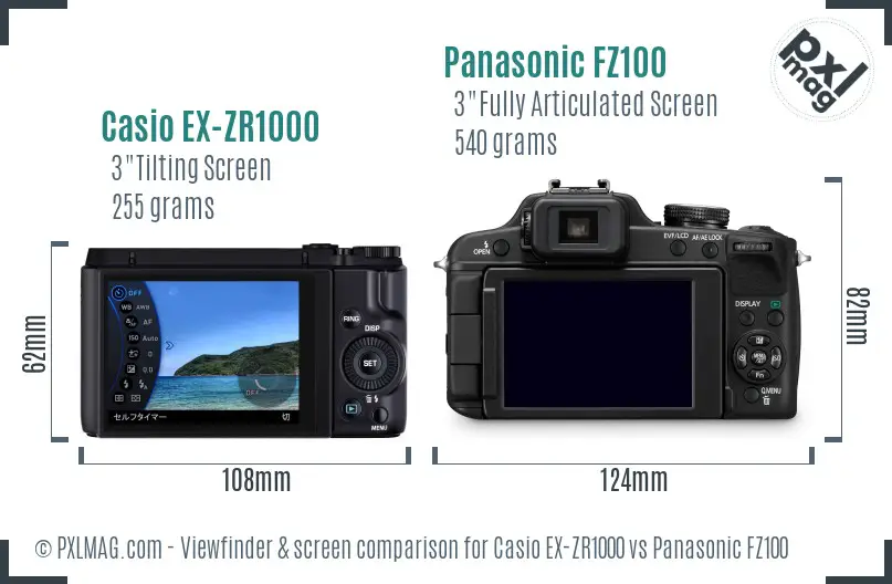 Casio EX-ZR1000 vs Panasonic FZ100 Screen and Viewfinder comparison