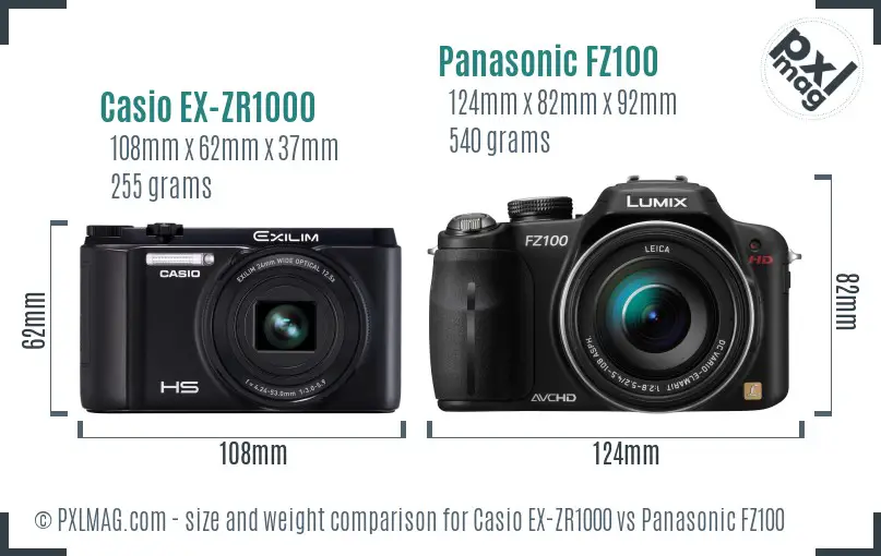 Casio EX-ZR1000 vs Panasonic FZ100 size comparison