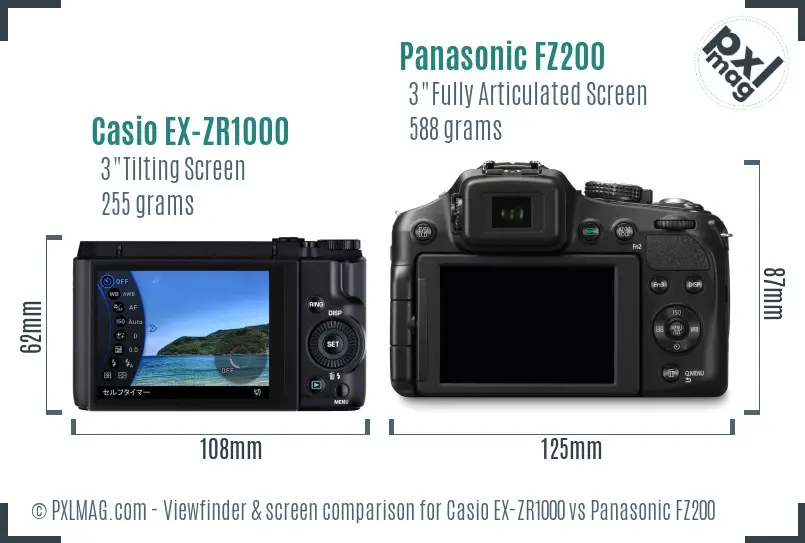 Casio EX-ZR1000 vs Panasonic FZ200 Screen and Viewfinder comparison