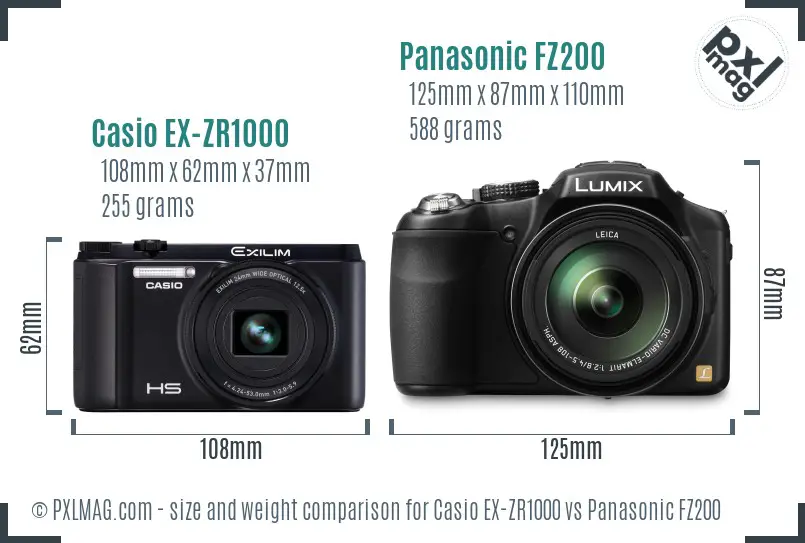 Casio EX-ZR1000 vs Panasonic FZ200 size comparison