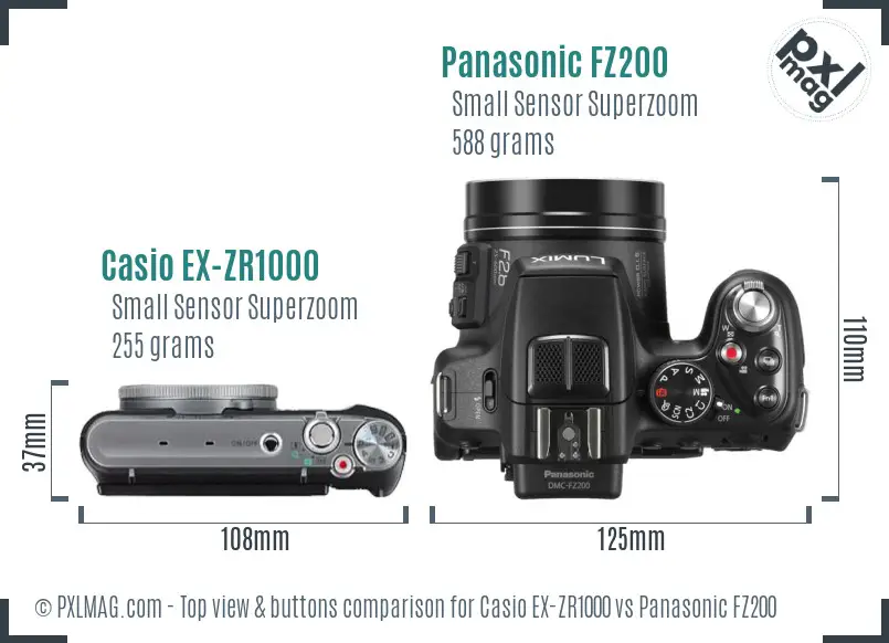 Casio EX-ZR1000 vs Panasonic FZ200 top view buttons comparison