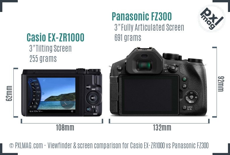 Casio EX-ZR1000 vs Panasonic FZ300 Screen and Viewfinder comparison