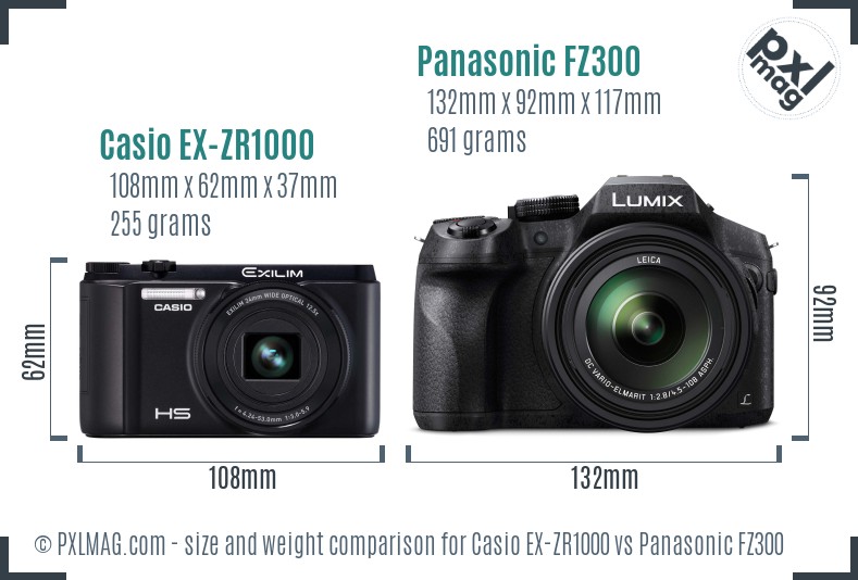 Casio EX-ZR1000 vs Panasonic FZ300 size comparison Casio EX-ZR1000 vs Panasonic FZ300 size comparison