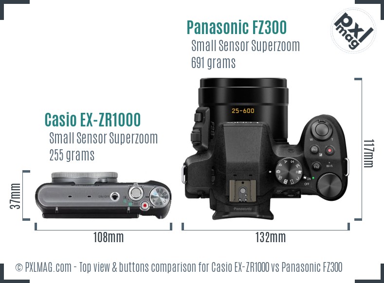 Casio EX-ZR1000 vs Panasonic FZ300 top view buttons comparison