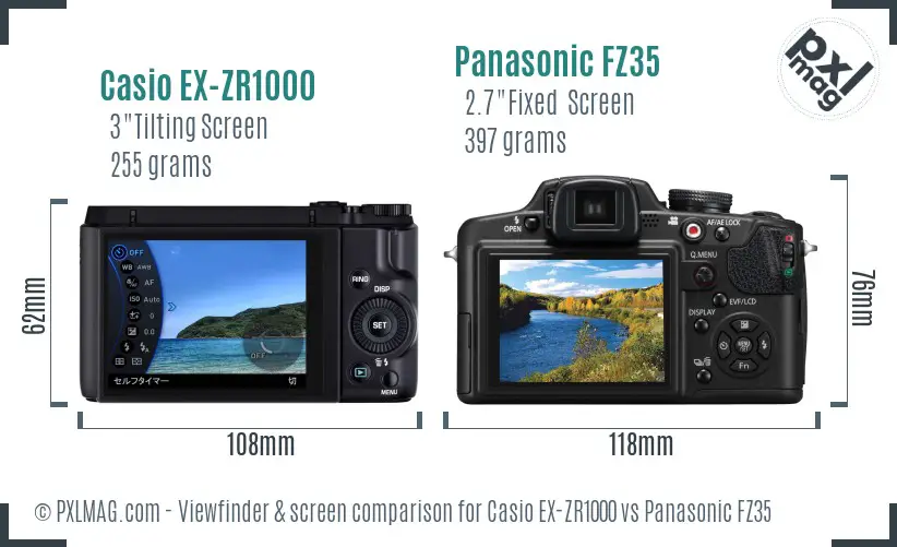 Casio EX-ZR1000 vs Panasonic FZ35 Screen and Viewfinder comparison