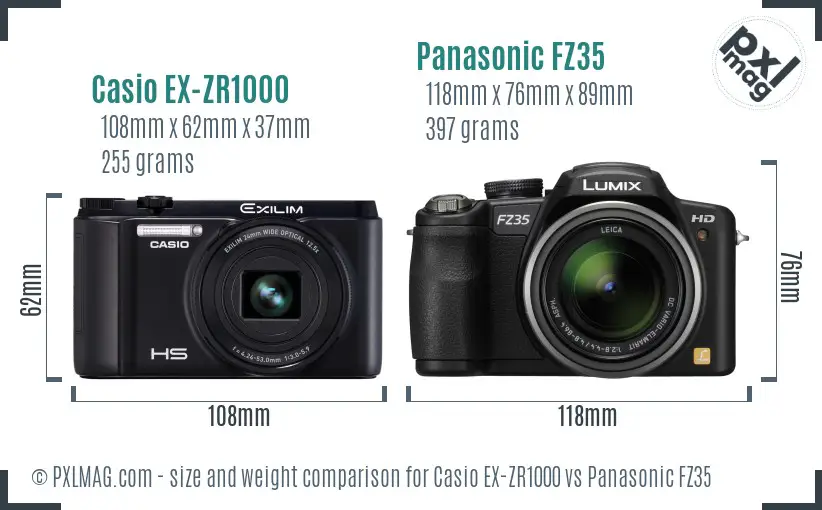 Casio EX-ZR1000 vs Panasonic FZ35 size comparison