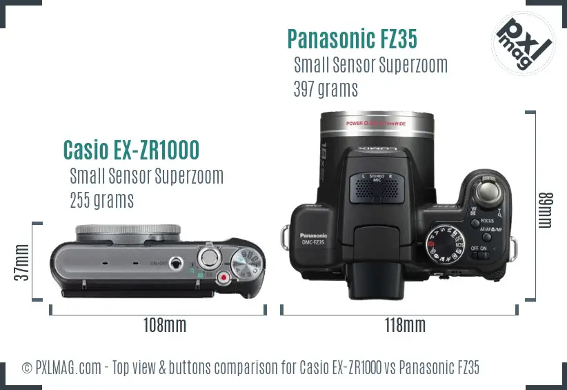 Casio EX-ZR1000 vs Panasonic FZ35 top view buttons comparison