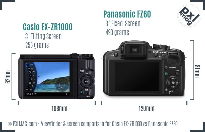 Casio EX-ZR1000 vs Panasonic FZ60 Screen and Viewfinder comparison