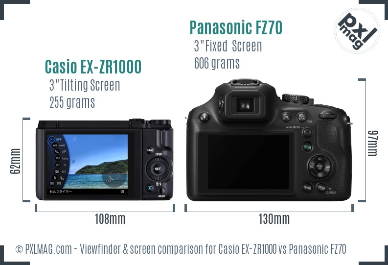 Casio EX-ZR1000 vs Panasonic FZ70 Screen and Viewfinder comparison