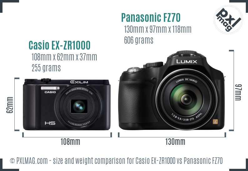 Casio EX-ZR1000 vs Panasonic FZ70 size comparison