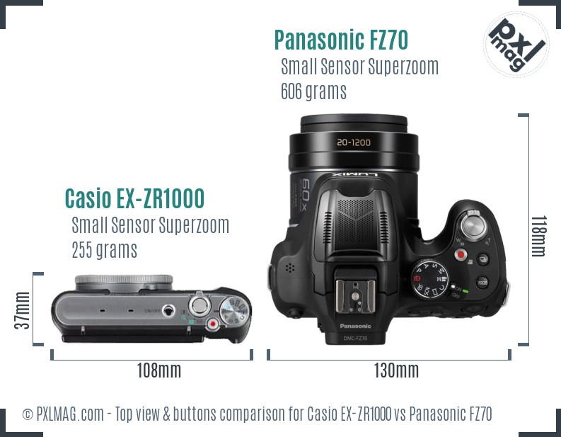 Casio EX-ZR1000 vs Panasonic FZ70 top view buttons comparison