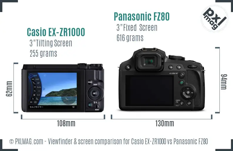 Casio EX-ZR1000 vs Panasonic FZ80 Screen and Viewfinder comparison