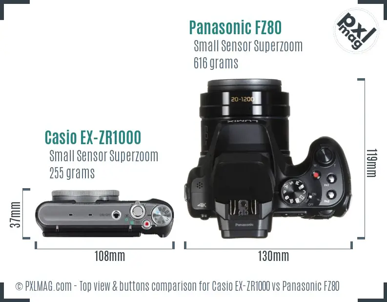Casio EX-ZR1000 vs Panasonic FZ80 top view buttons comparison