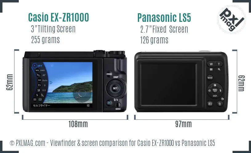 Casio EX-ZR1000 vs Panasonic LS5 Screen and Viewfinder comparison