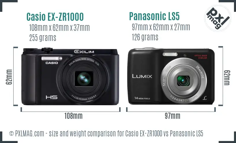 Casio EX-ZR1000 vs Panasonic LS5 size comparison