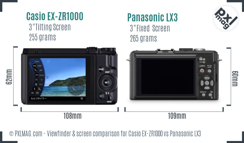 Casio EX-ZR1000 vs Panasonic LX3 Screen and Viewfinder comparison