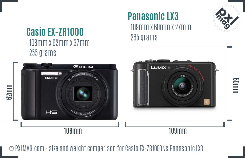 Casio EX-ZR1000 vs Panasonic LX3 size comparison