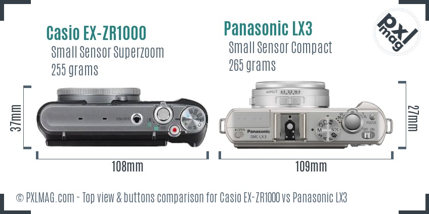 Casio EX-ZR1000 vs Panasonic LX3 top view buttons comparison
