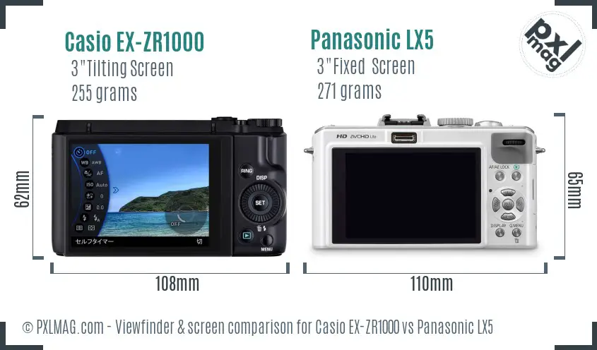 Casio EX-ZR1000 vs Panasonic LX5 Screen and Viewfinder comparison