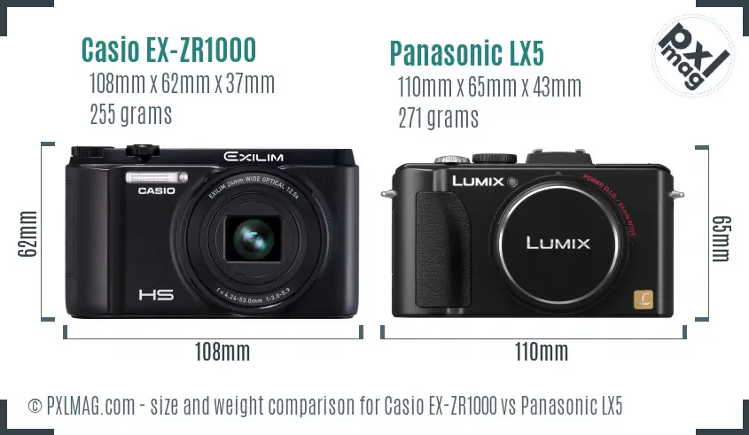 Casio EX-ZR1000 vs Panasonic LX5 size comparison