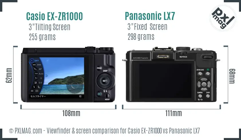 Casio EX-ZR1000 vs Panasonic LX7 Screen and Viewfinder comparison