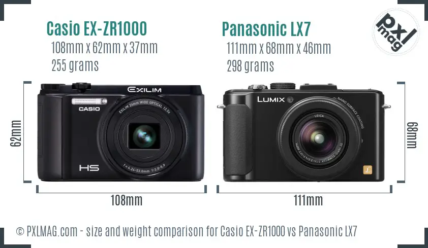 Casio EX-ZR1000 vs Panasonic LX7 size comparison