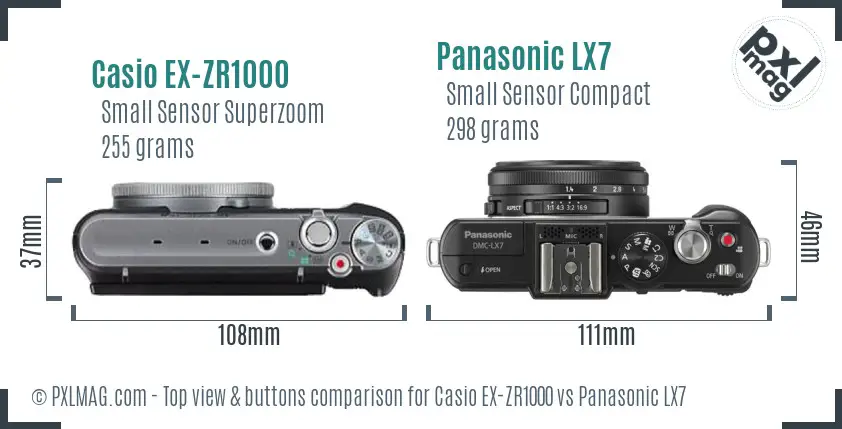 Casio EX-ZR1000 vs Panasonic LX7 top view buttons comparison
