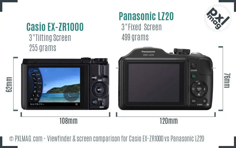 Casio EX-ZR1000 vs Panasonic LZ20 Screen and Viewfinder comparison