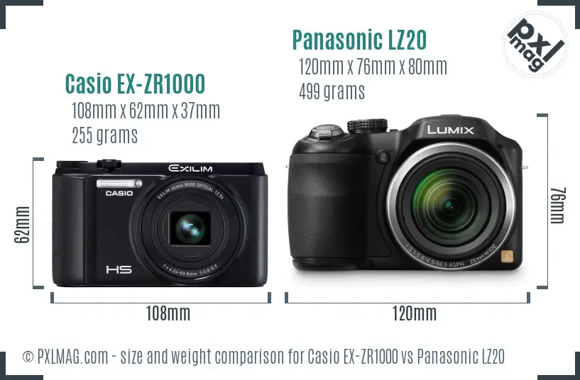 Casio EX-ZR1000 vs Panasonic LZ20 size comparison