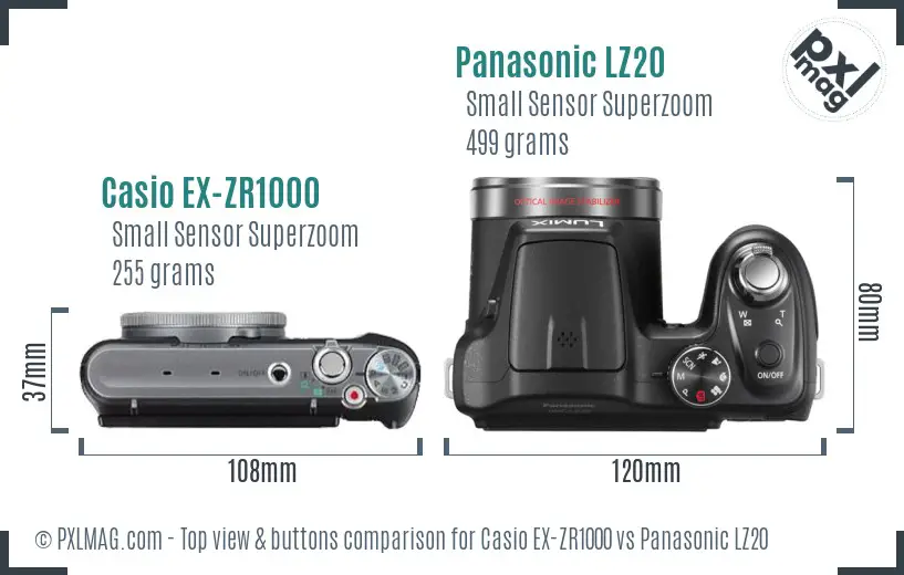 Casio EX-ZR1000 vs Panasonic LZ20 top view buttons comparison