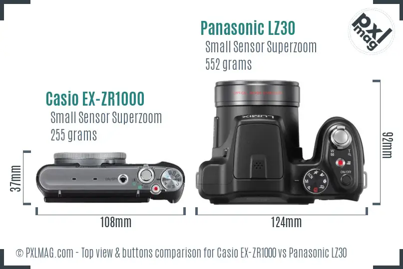 Casio EX-ZR1000 vs Panasonic LZ30 top view buttons comparison Casio EX-ZR1000 vs Panasonic LZ30 top view buttons comparison