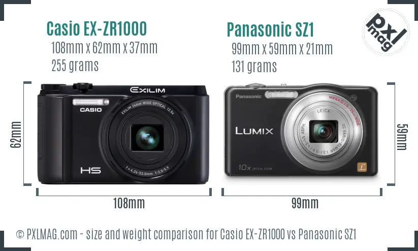 Casio EX-ZR1000 vs Panasonic SZ1 size comparison Casio EX-ZR1000 vs Panasonic SZ1 size comparison
