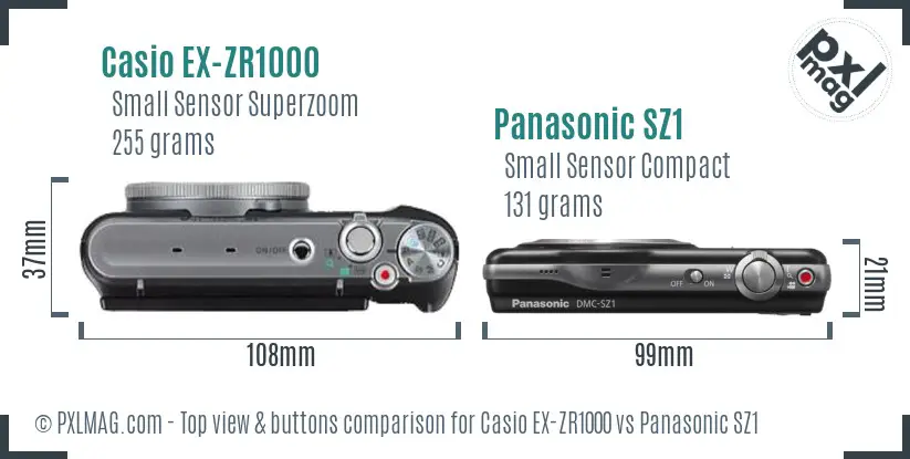 Casio EX-ZR1000 vs Panasonic SZ1 top view buttons comparison Casio EX-ZR1000 vs Panasonic SZ1 top view buttons comparison